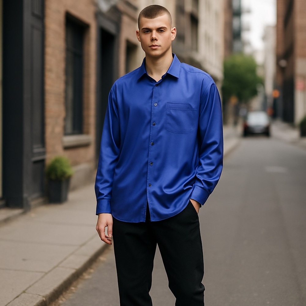 Sz XL Kenneth Cole XL 17.5 Collar Blue Purple Reflective Dress Up Shirt $60 MSRP